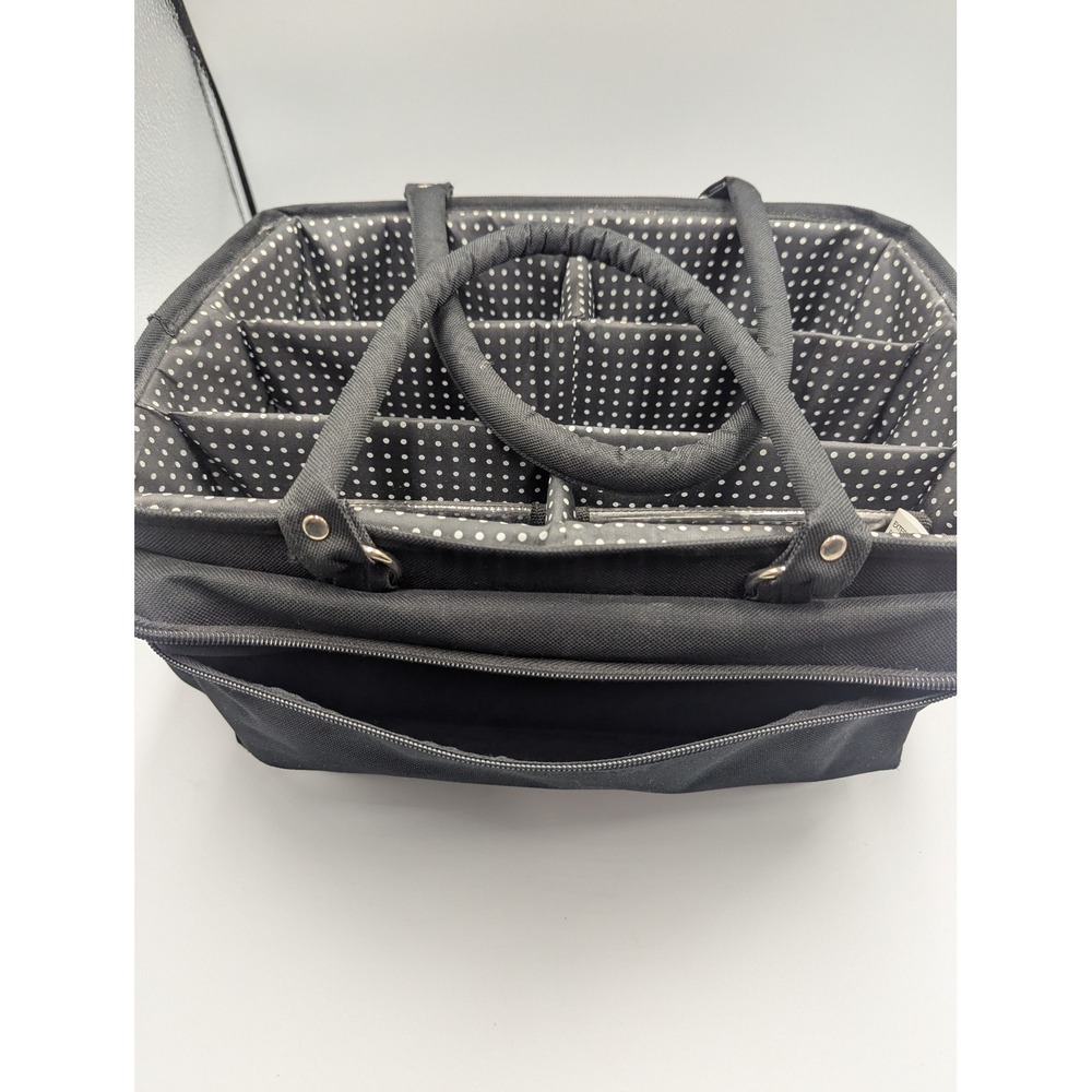 Craft Organizer Storage Hobby Tote Black Polka Dot Multi-Pocket Large - Picture 9 of 14